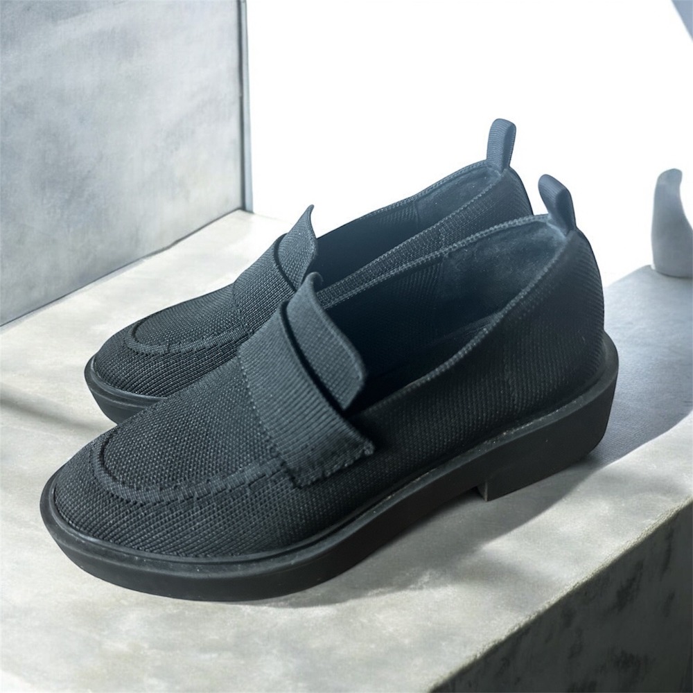 Black Knit Chunky Platform Slip-on Loafers Shoes Women Size‎ 5.5 to 6